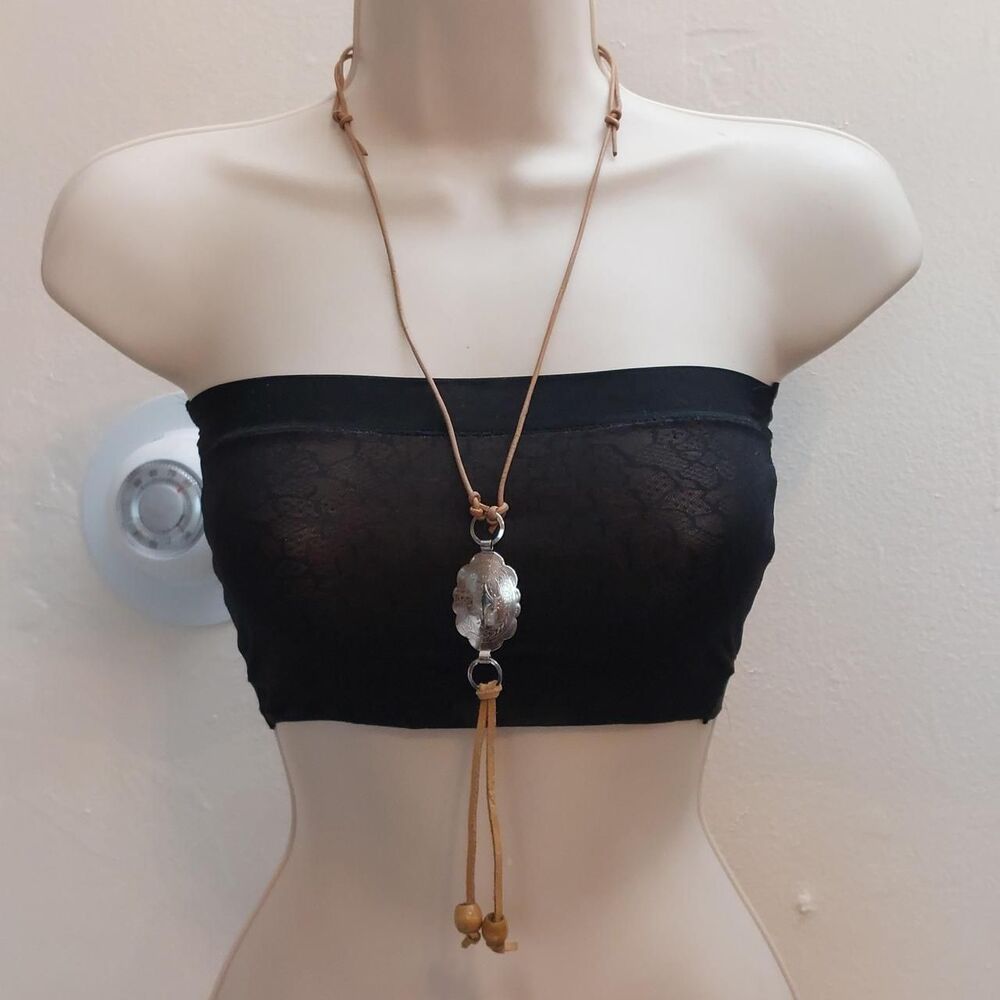 Native American Inspired Y Drop Leather Concho Necklace